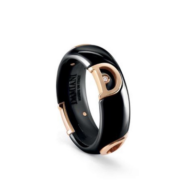 Damiani anello D.Icon 7mm ceramica nera oro rosa 1 diamante